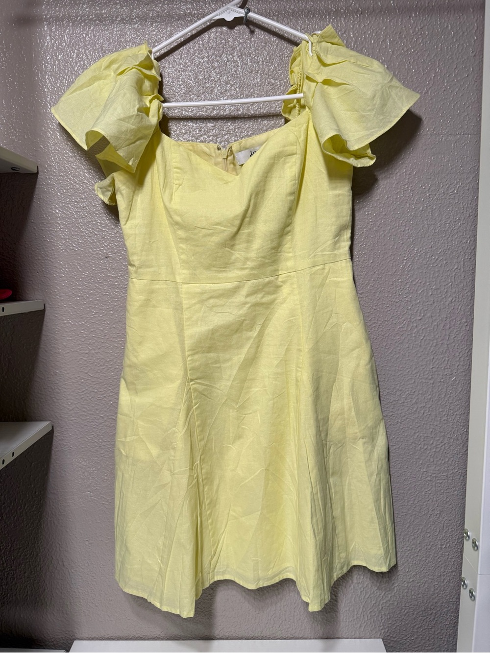 Women's Yellow Ruffle-Sleeve Fit & Flare Dress